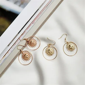 

POFUNUO 925 Sterling Silver European Women Hyperbole Personalized Sun Goddess Drop Earrings Original Design 18K Gold Earrings