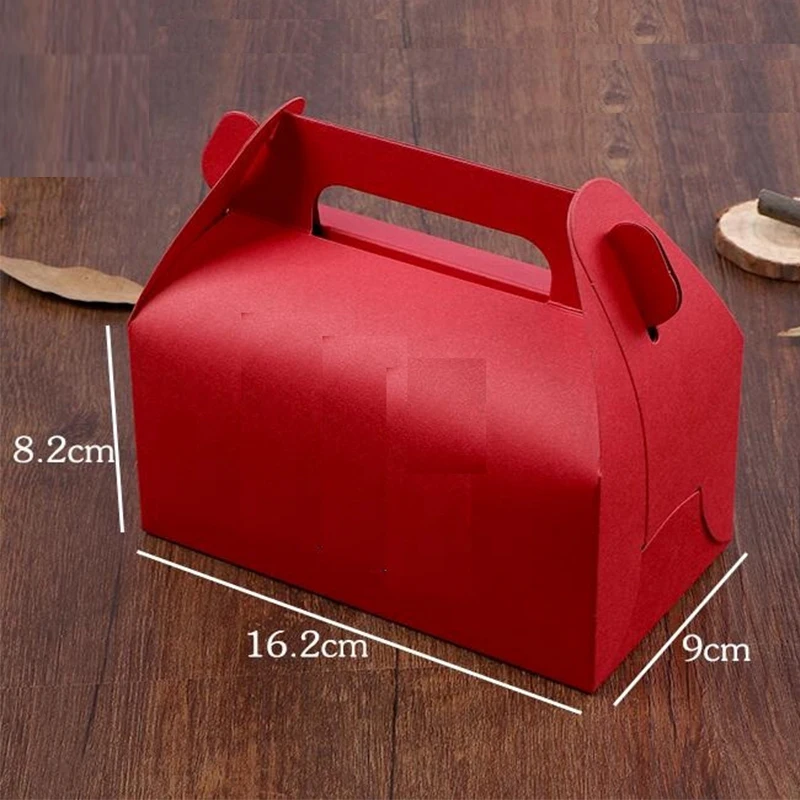 

16.2*9*8.2cm Red Kraft Paper Cake Box Cardboard Cupcake Boxes Baking Food Packing Box with handle Wedding Favor Candy Box 20Pcs