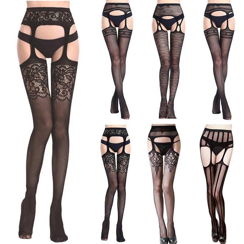 Sexy Lace Stockings for Women Sexy Lace Thigh High Over The Knee Socks Mesh Fishnet Embroidery Transparent Black Lace Pantyhose