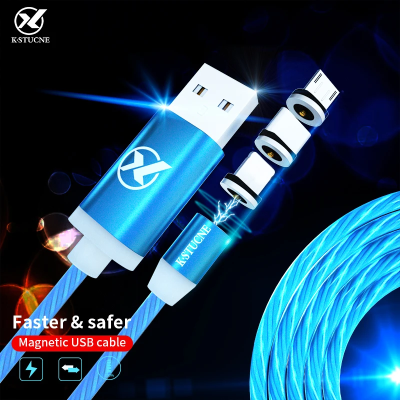 

Visible Flowing Glowing Magnetic Micro USB/Type-C Smart Charging Data Ligting Cable for iPhone LED Flowing Luminous line
