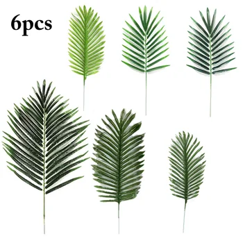 

6pcs Artificial Fake Plastic Leaves Plants Fake Palm Tree Leaf Greenery For Floral Flower Arrangement Flore Wedding Decoration