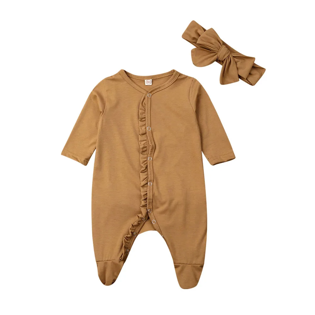 Pudcoco/Новое поступление; хлопковый комбинезон с длинными рукавами и пуговицами для новорожденных мальчиков и девочек; комбинезон; боди; повседневная одежда