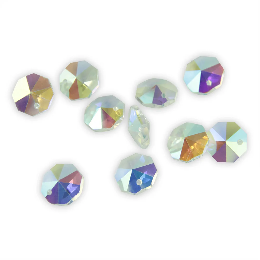 100 pcs Octagonal Beads colorful Glass Crystal Beads 14mm 2 Hole