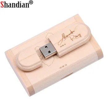 

SHANDIAN free personalized customization laser engraving wooden+Box pendrive 4GB 16G 32GB 64GB USB Flash Drive photography gift