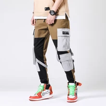 Камуфляж пэчворк брюки карго мужские хип-хоп повседневные мужские уличные джоггеры спортивные штаны с лентами на шнурке узкие брюки мужские брюки