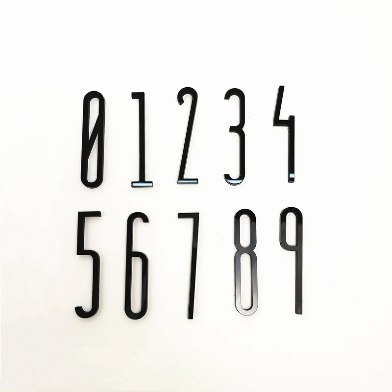 8cm ABS 3D Plastic House Number Letters Home Address Door Numbers Digital Outdoor Sign Plates Hotel Sticker Label 0-9 Black