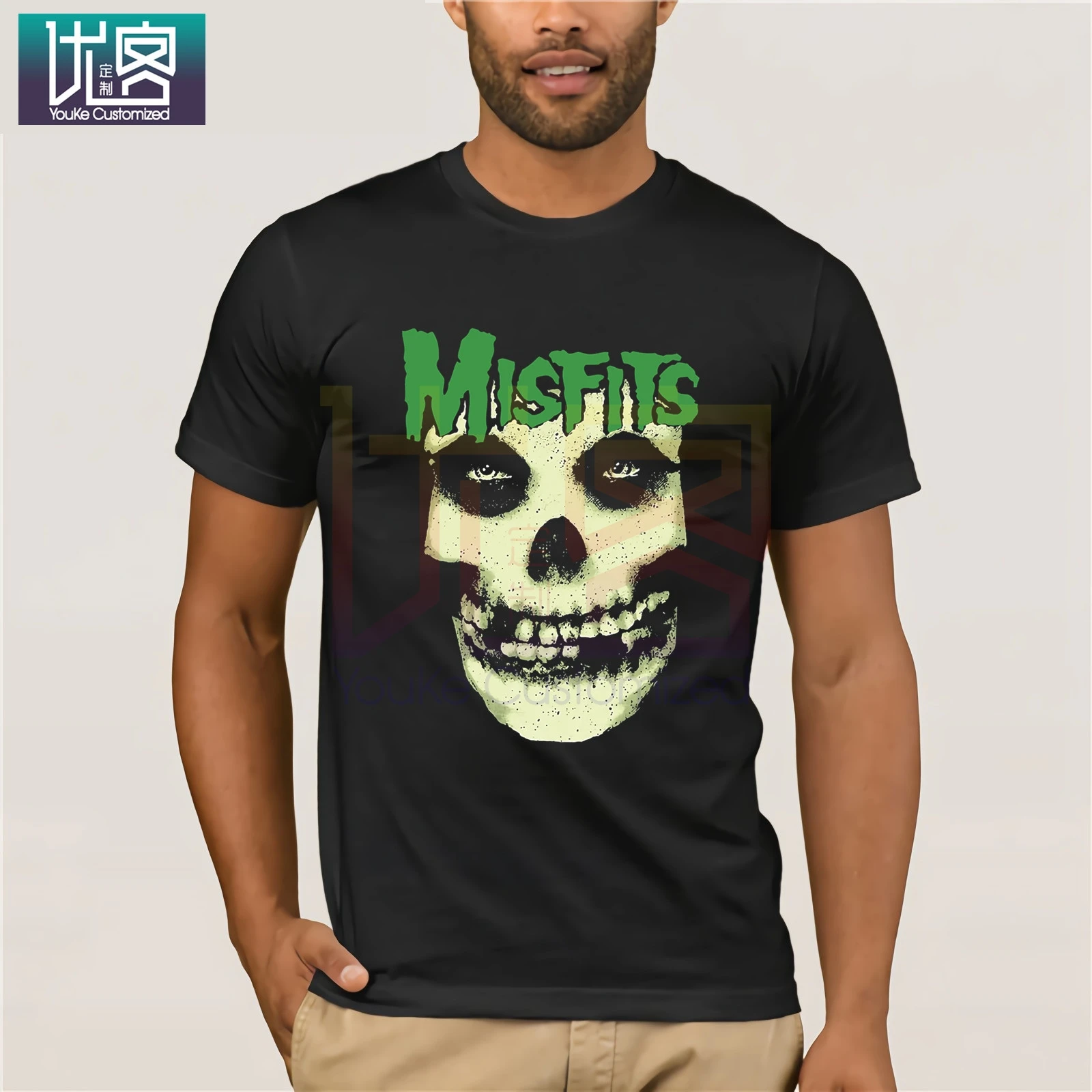 Бесплатная Доставка Аутентичные MISFITS Группа Мясистые Череп злодей лицо футболка