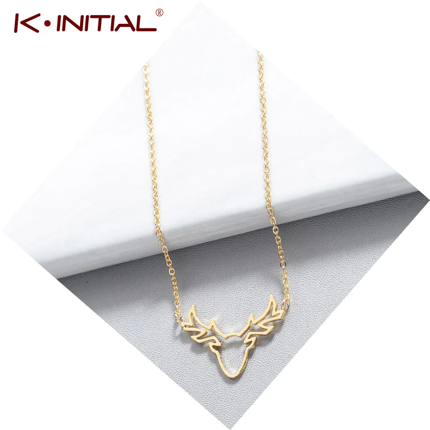 Kinitial Stainless Steel Elk Deer Antlers Pendant Necklace Female Gold Chain Choker Gift for Women Girl Christmas Jewelry | Украшения и