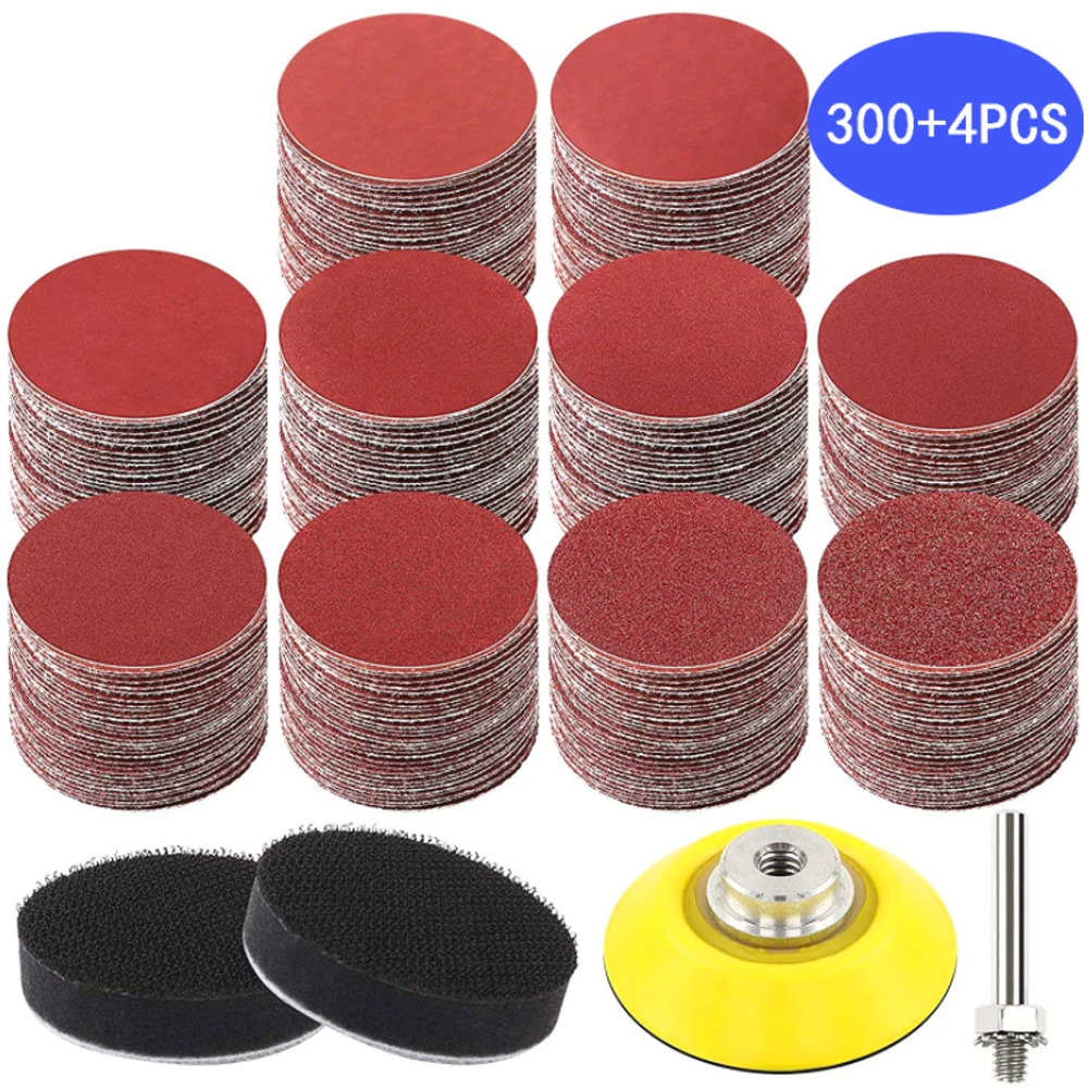 

304Pcs 2Inch/50mm Disc Self-adhesive Flocking Sandpaper Set 60-3000Grit Hook&Loop Sanding Disc With 6mm Shank Sanding Pad