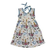 Новинка; платья для маленьких девочек с жемчужинами и завязками на спине; детская одежда с единорогом; платье