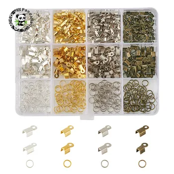 

pandahall 1 Box Iron Folding Crimp Ends Cord Ends and Close but Unsoldered Jump Rings for Jewelry Findings 130x100x22mm Hole:5mm