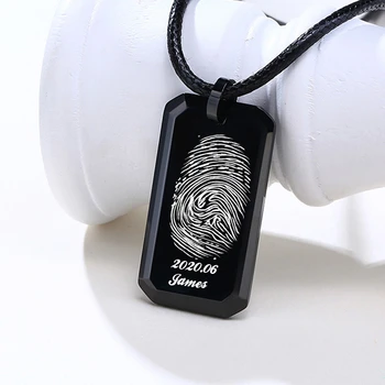 

CUTSOM MEN'S TUNGSTEN NECKLACE BLACK CARBIDE FIBER MODERN ARM TAG DOGTAG NECKLACE FREE ENGRAVING