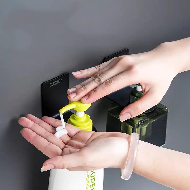 Bathroom Shampoo Shelves Stainless Steel Shower Gel Holder Hand Soap Dispenser Organizer Punch-free Fashion Black Kitchen Shelf