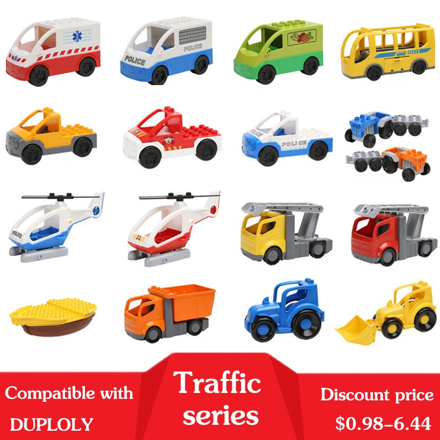 

Building Blocks Toys legoing duploed Cartoon Car Airplane Train Model Toys Trailer Car Big size Bricks gift duplo train