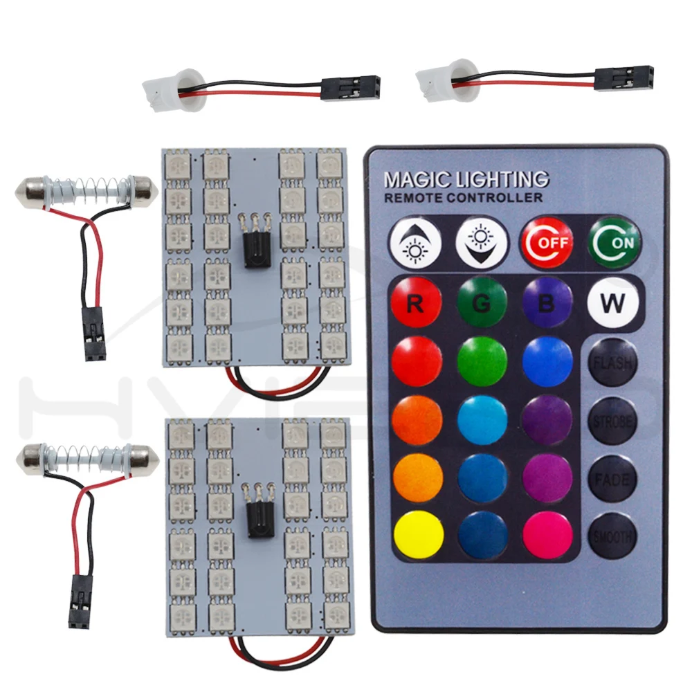 Hviero T10 RGB 5050 24SMD Car Led Remote Control Rgb Car Led Panel Interior Auto Lights Reading Dome Festoon BA9S Adapter DC 12v Light