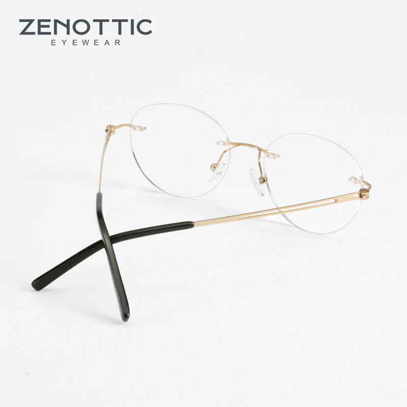 

ZENOTTIC Pure Titanium Eyeglasses Frames For Women Rimless Round Myopia Hyperopia Prescription Eyewear Anti Blue Light Lens