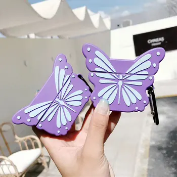 

Hot Cute 3D Purple butterfly Soft Wireless Bluetooth Headset cover For Airpods pro 2 Earphone Protective case Couqe keyring