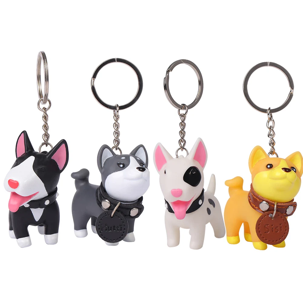 Cane Sveglio Keychain Figura Giocattoli In Pvc Doll Titolare Anello Chiave Shiba Inu Bull Terrier Ottimo Regalo Per Accessori Auto