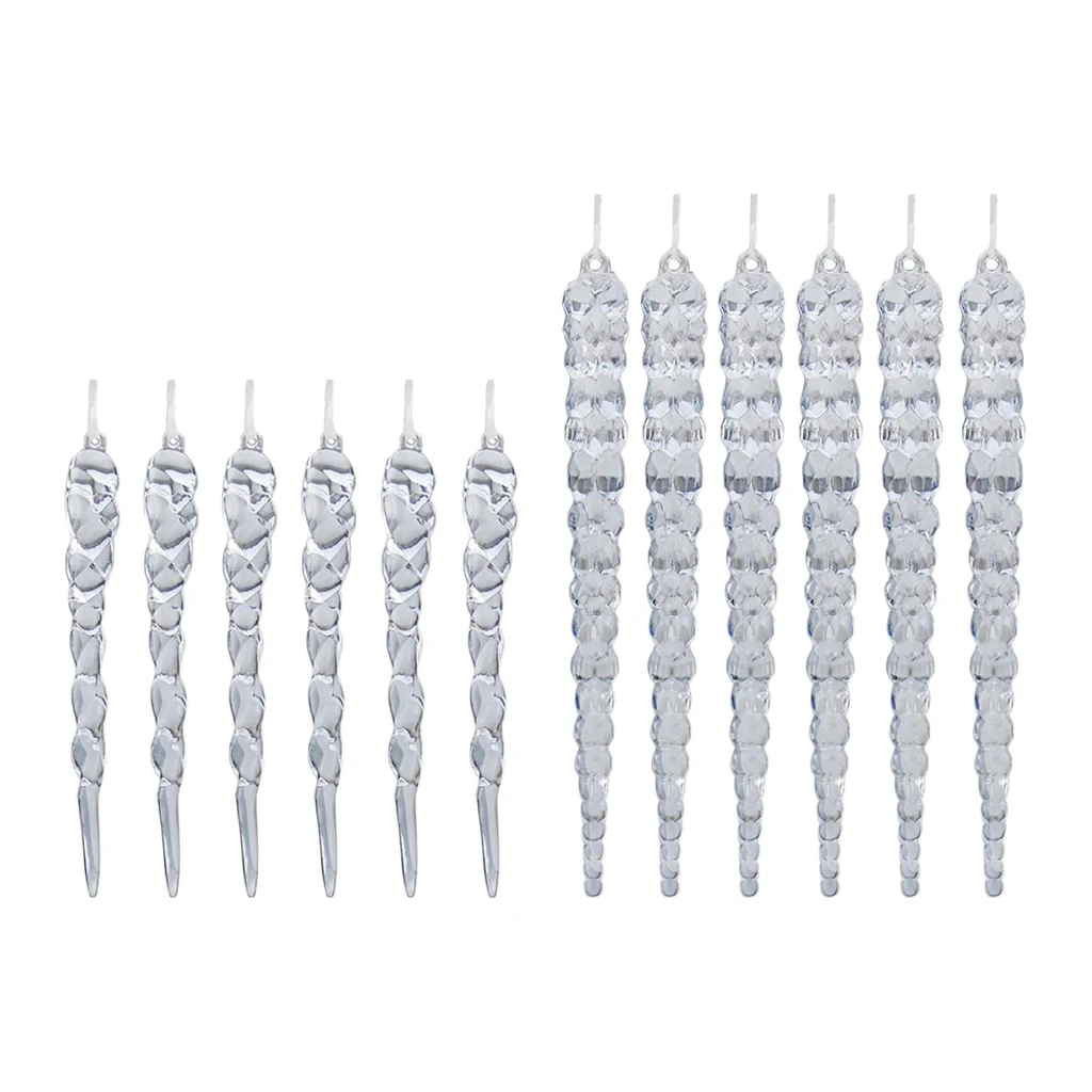 12 Pieces Clear Acrylic Icicle Ornaments Christmas Tree Hanging Crystals Decoration, 12 & 15cm