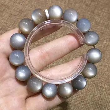 

Certificate Natural Black Moonstone Sunstone Women Men Bracelet 13.5mm Stretch Light Crystal Clear Round Beads AAAAA