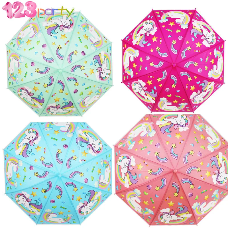 

1pc Cute Unicorn children umbrella environmental protection material transparent umbrella child straight handle umbrella Parasol