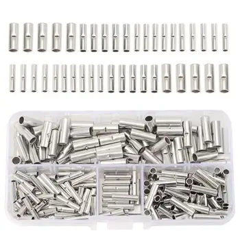 

200Pcs Copper Butt Splice Connector 22-10AWG Bare Tinned Crimp Terminal with Box