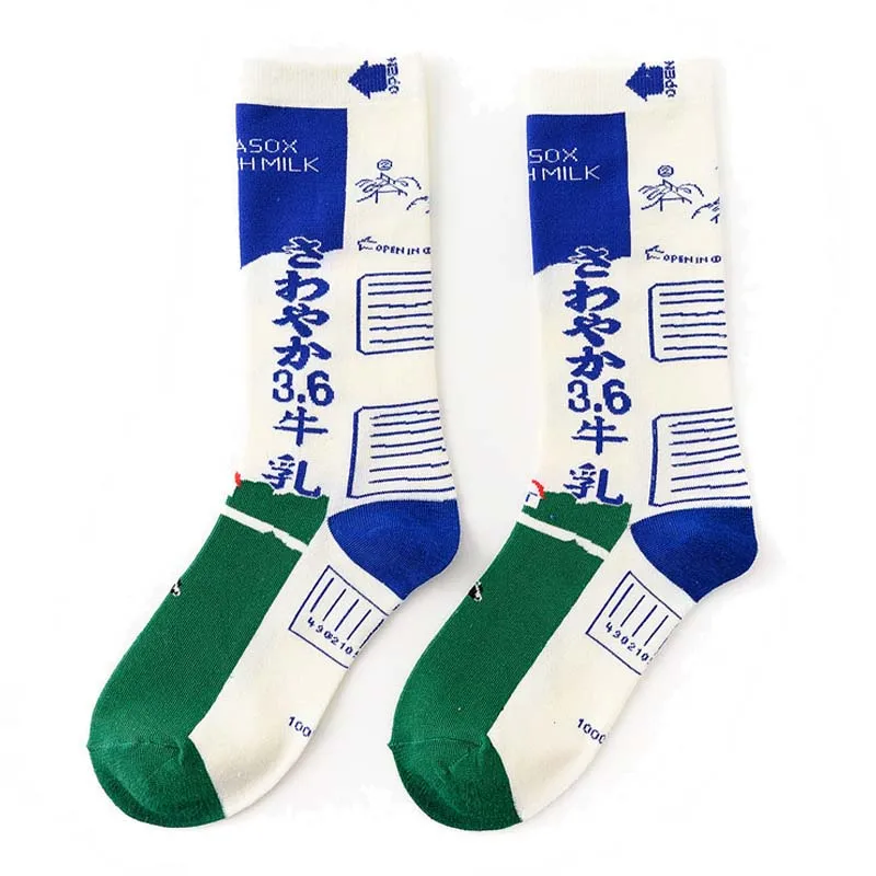 5 Women Socks Cotton Funny Cute Cartoon Function formula blackboard Milk carton Square Graphics Japanese Harajuku skateboard Soc - Цвет: 5