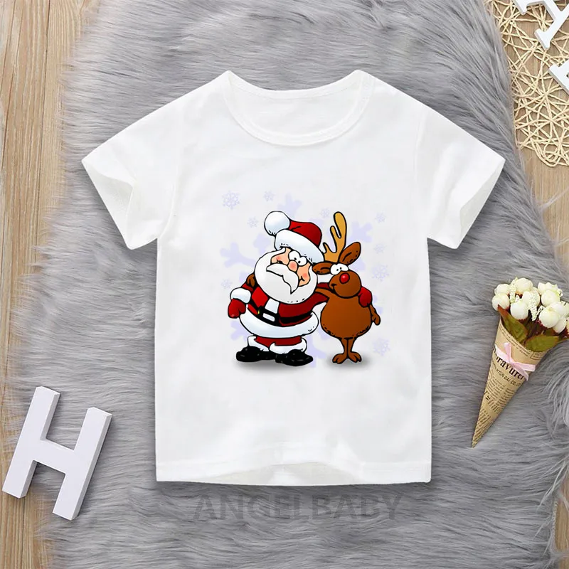 

Merry Christmas Cute Deer Cartoon Print Children T-shirts Girls/Boys Funny Baby Clothes Kids Short Sleeve T shirt Gift Present