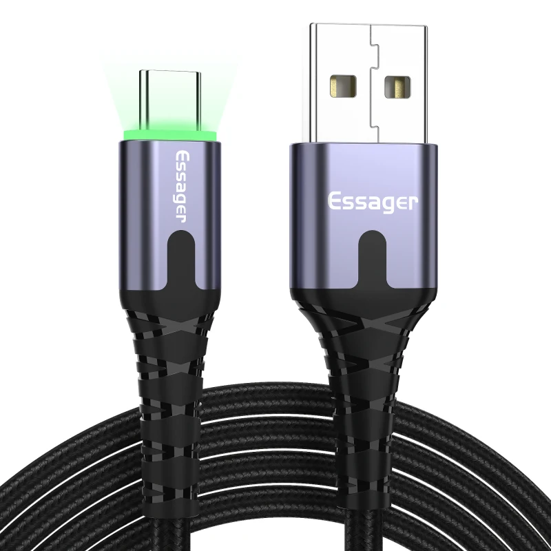 Essager светодиодный Micro USB кабель для быстрой зарядки и передачи данных провод шнур 2m 3M USB зарядное устройство через Micro USB кабель для samsung Xiaomi LG Android мобильного телефона - Цвет: With LED gray Type-c