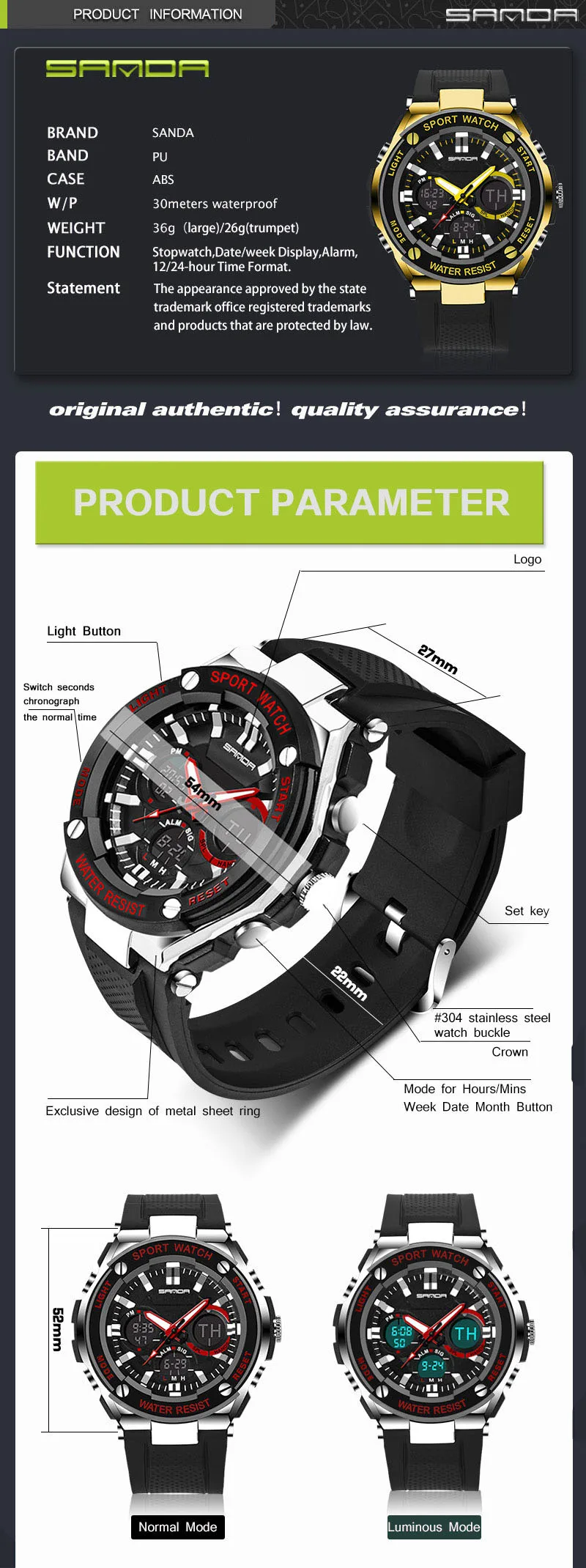 SANDA модный спортивный бренд Heren Horloges, роскошный Военный Спортивный светодиодный кварцевые часы Mannelijke, мужские часы