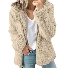 

80% HOT SALES！！！Women Autumn Winter Zipper Pockets Long Sleeve Faux Fleece Coat Hooded Outerwear
