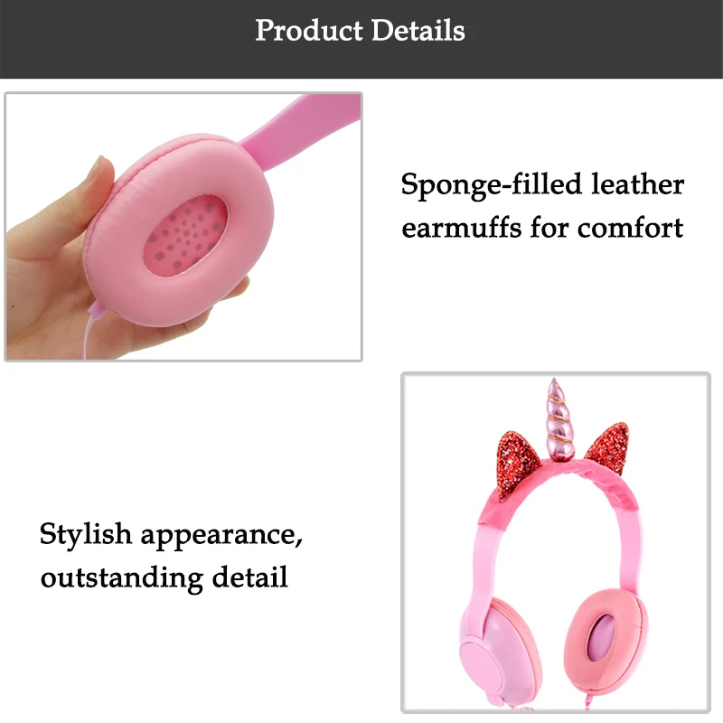 JINSERTA Kids Headphones Unicorns Wired Music Headset with 3 5mm Plug Soft Earmuffs for Smartphone PC Best Gift for Children