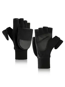 

2019 New Winter Men's Flip Cover Fleece-lined Thick Outdoor Fingerless Touch Screen Warm Gloves For Outdoor Skiing Cycling