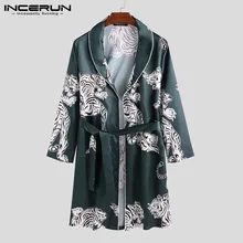 Мужские халаты с принтом, длинный рукав, искусственный шелк, атлас, нагрудные карманы, кимоно,, одежда для сна, модная повседневная домашняя одежда, халат, INCERUN, S-3XL
