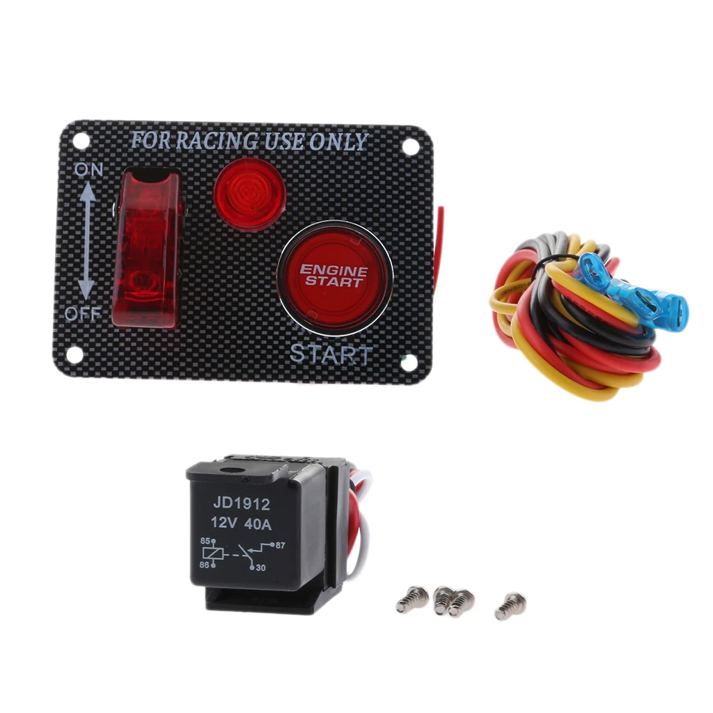 DC 12V Ignition Switch Panel 3 Position Engine Start Push Button LED Toggle for Racing Car Truck (Red)