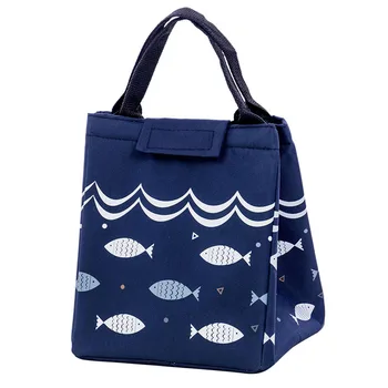 

Oxford Cloth Container Food Pouch Handbag Lunch Bag Large Capacity Tote Little Fish Pattern Portable Thermal Insulated Storage