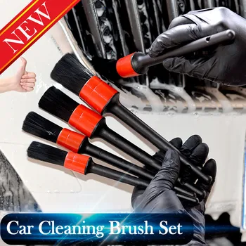 

5pc Car Cleaning Brush Detailing Brush Cleaning Natural Boar Hair Brushes Car Auto Detail Tools Auto Maintenance Car Accessories