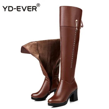 

Thick Heels Shoes Woman Winter Fur Boots Over The Knee Women Boots Soft Leather Women Boots Thigh High Winter Warm Shoes