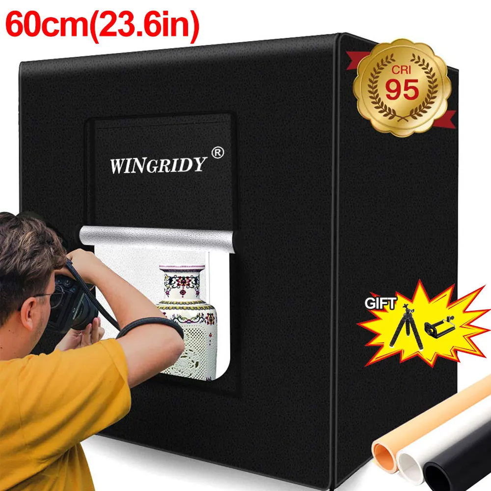 WINGRIDY 60cm LED Folding Photo Studio Softbox Lightbox 60*60 light Tent W60 white yellow black background Accessories box light