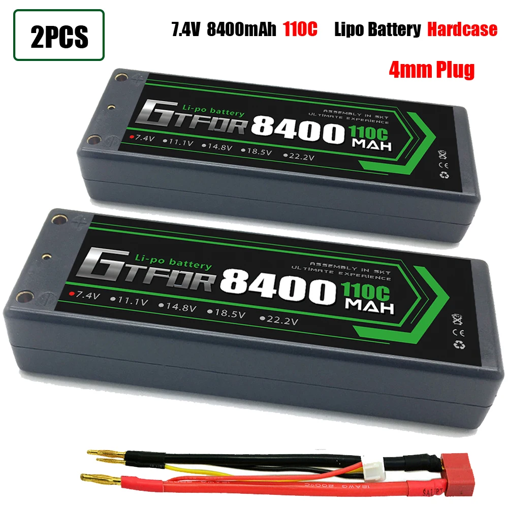 GTFDR 2PCS 2S Lipo Battery 7.4V 7.6V HV 8400mAh 7000mAh 6200mA 5200mAh 140C/280C 100C/200C 60C/120C 4mm for 1/8 1/10 Road RC Car 3