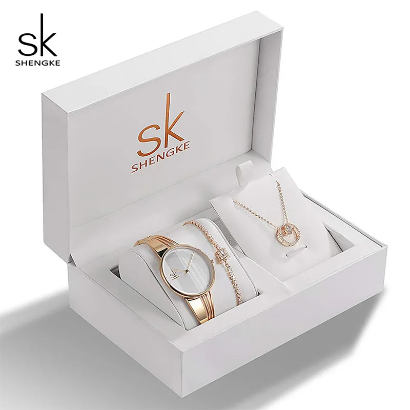 

Shengke Luxury Watch Women Bracelet Necklace Set Female Jewelry Fashion SK Ladies Watch Bangle Set Valentine's Gift for Women