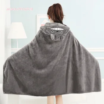 

Cartoon Coral Fleece Soft Hooded Cloak Cape Cute Totoro Animals Bear Panda Girls Warm Office Lunch Break Shawl Blanket Clothes