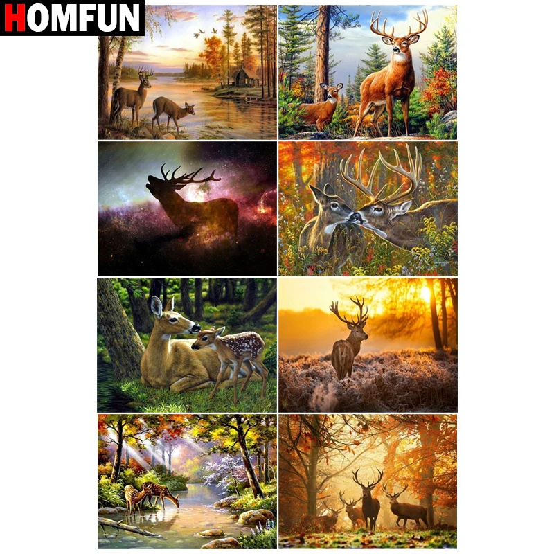 

Картина HOMFUN с алмазной вышивкой, «Лось, лес, пейзаж», алмазная живопись, полный квадратный фотографический Декор