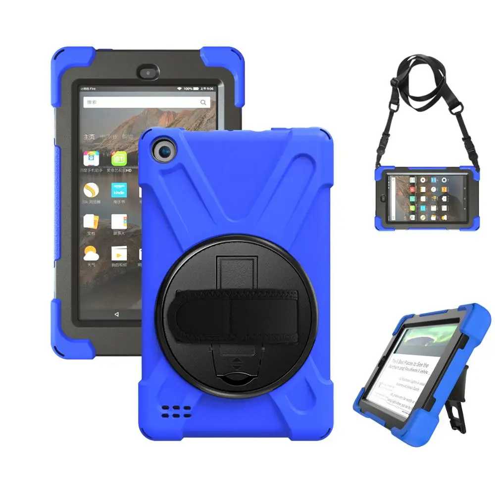

50 Pcs Case for Samsung Galaxy Tab A 8.0 T380 T385 SM-T385 2017 tablet Heavy Duty Silicone Hard Cover+Neck strap & Hand holder