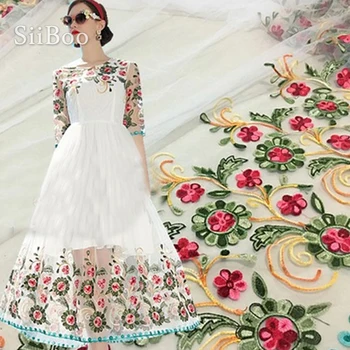 

American style elegant floral embroidery mesh lace fabric for summer dress lace tissue tela tejido for sewing free ship SP4271