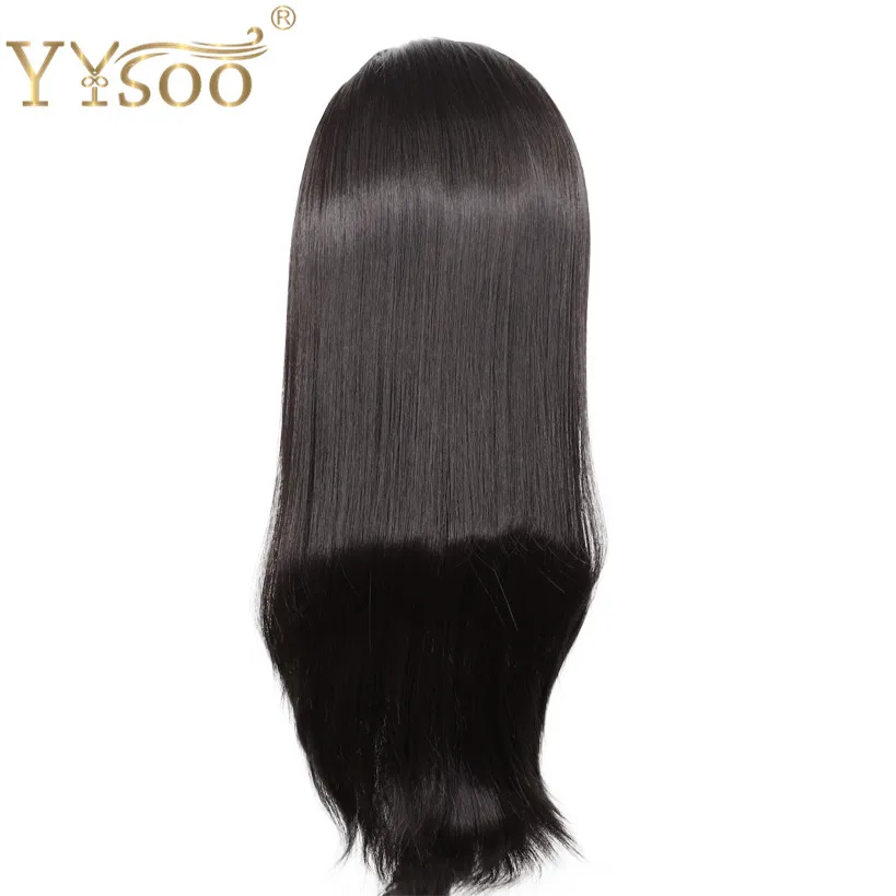 YYsoo длинные прямые полные парики шнурка для женщин черный Glueless термостойкие волокна волос Синтетический парик полностью связанный вручную с BabyHair - Цвет: black