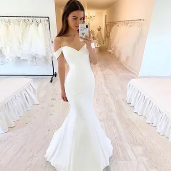 

Sexy Mermaid 2020 Wedding Dress Off the Shoulder White Satin Bridal Gowns Custom Plus Size vestidos de novia Women Party Dresses