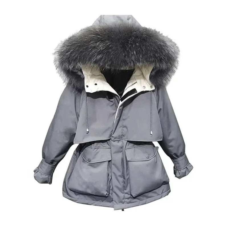 

Winter Women Parkas Thick Warm Mid-Long Fur Hooded Zip-Up Jackets Cotton Inside Padding Female Slim Overcoat