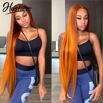 

Brazilian Remy Orange Colored Human Hair Wigs Straight Lace Front Human Hair Wigs For Black Women Transparent Lace Wigs 180%