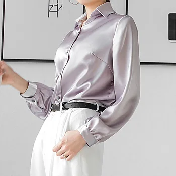 

Spring Autumn Long Sleeves Satin Blouse Women 2020 Fashion Ruffles Trim Imitation Silk Blouses and Shirts Vintage Female Tops